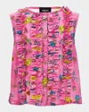 Versace Girl's Ruffled Sleeveless Floral Cotton Shirt In Pink