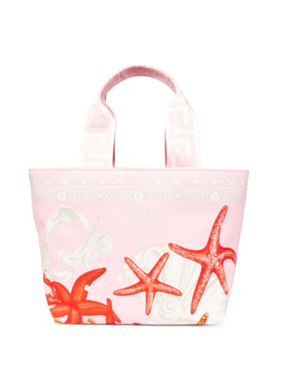 Versace Girl's Starfish Print Canvas Tote Bag In Red