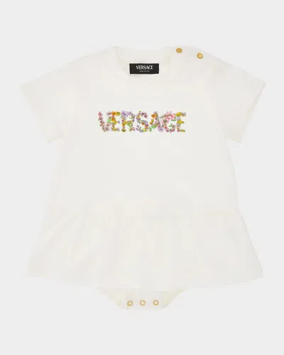 Versace Kids' Girl's Stretch Jersey Romper Dress In White