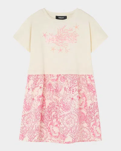 VERSACE GIRL'S TWO-TONE LOGO-PRINT DRESS