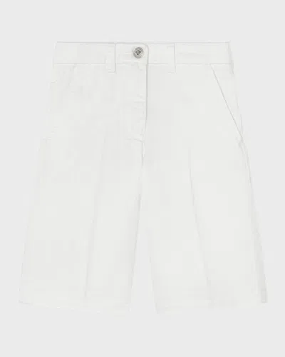 Versace Kids' Girl'd Gabardine Wide Leg Trousers In Bianco