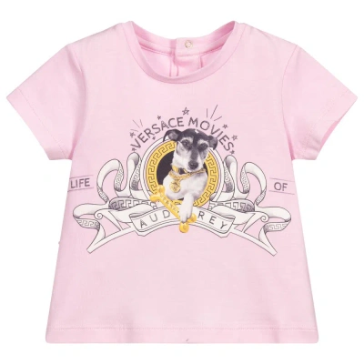 Versace Girls Baby Pink Cotton Dog T-shirt