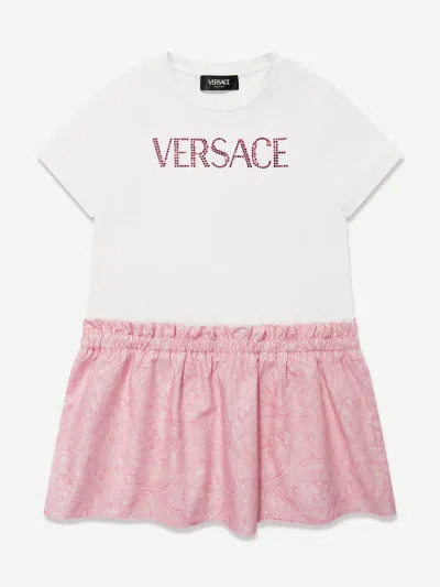 Versace Babies' Girls Barocco Diamante Logo Dress In White