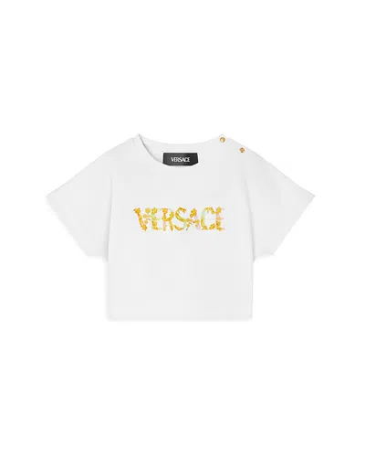 Versace Girls' Barocco Logo Print Tee - Baby, Little Kid In White