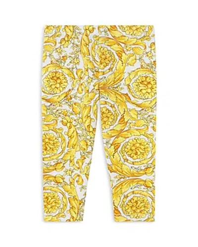 Versace Girls' Barocco Print Jersey Leggings - Baby In White+gold