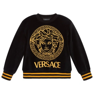 Versace Kids' Girls Black & Gold Velour Sweatshirt