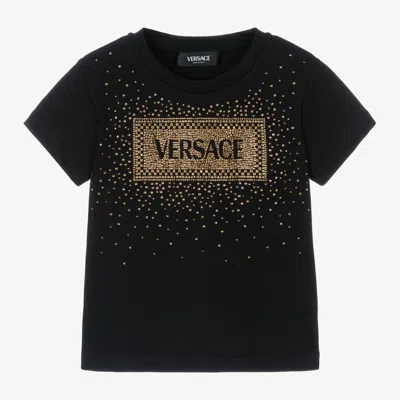 Versace Kids' Girls Black Cotton Crystal T-shirt