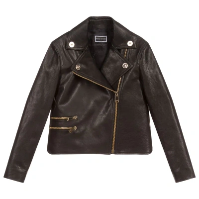 Versace Kids' Girls Black Leather Biker Jacket