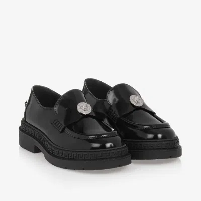 Versace Kids' Branded-hardware Platform-sole Leather Loafers Blac In Black