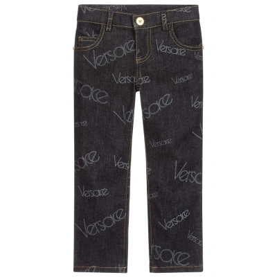 Versace Kids' Girls Blue Denim Logo Jeans