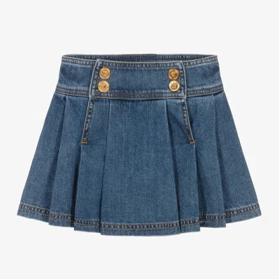 Versace Kids' Girls Blue Denim Medusa Buttons Skirt