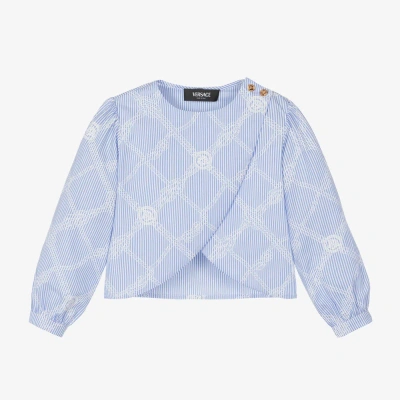 Versace Kids' Girls Blue Stripe Medusa Blouse