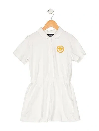 Pre-owned Versace Kids' Girls Branded Collared Dress In White