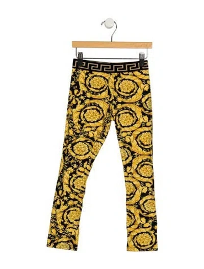 Pre-owned Versace Kids' Girls Branded Pattern Printed Leggings In Yellow