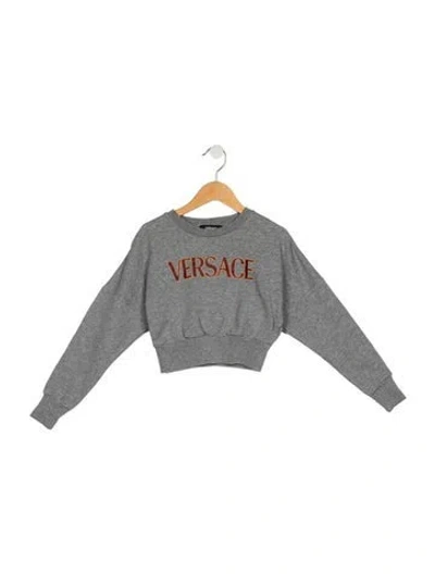 Pre-owned Versace Kids' Girls Branded Pattern Printed Top In Grey