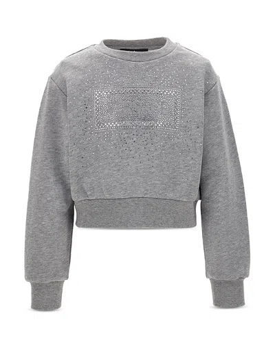Versace Girls' Cotton Melange Strass Embroidered Sweatshirt - Big Kid In Melange Grey+crystal