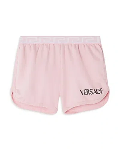 Versace Girls' Crystal Logo Fleece Shorts - Little Kid In Rose+black