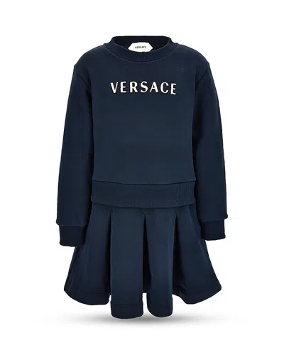 Versace Girls' Embroidered Logo Fleece Dress - Little Kid, Big Kid In Blue