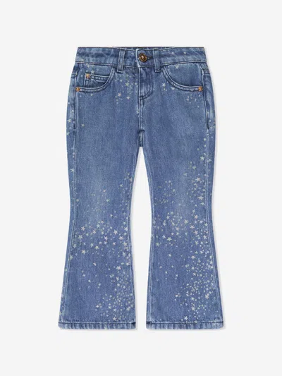 Versace Babies' Girls Flared Glitter Jeans In Blue