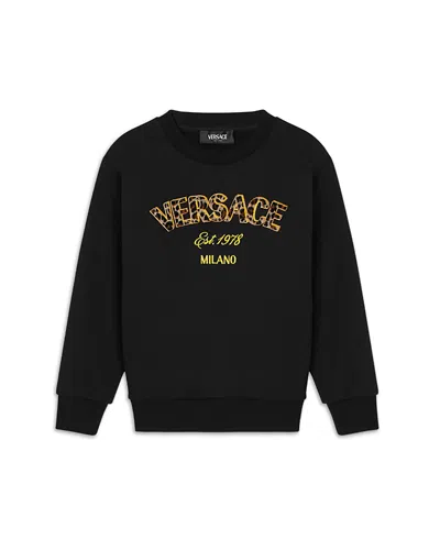 Versace Girls' Fleece Logo Sweatshirt - Little Kid In Black+chestnutgold