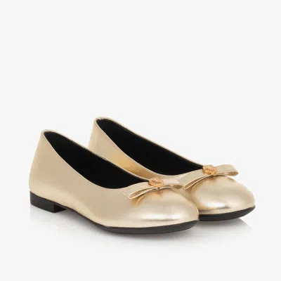 Versace Kids' Girls Gold Leather Medusa Pumps