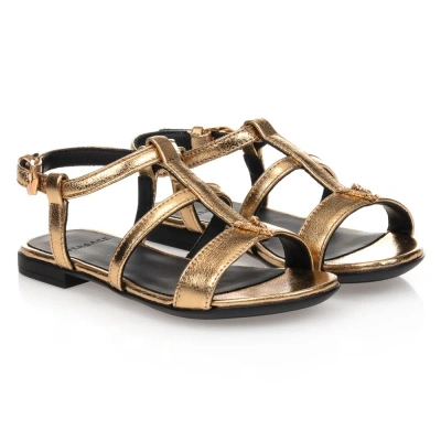 Versace Kids' Girls Gold Leather Sandals