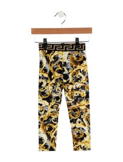 Pre-owned Versace Babies' Girls Graphic Print Leggings In Yellow