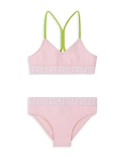 Versace Girls' Greca Border Two Piece Swimsuit - Big Kid In Tutu Pink+apple