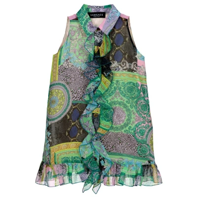 Versace Babies' Girls Green Silk Dress