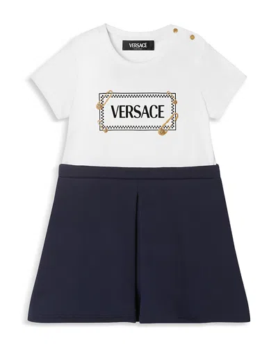 Versace Girls' Jersey & Fleece 90s Logo Pinned Print Dress - Baby, Little Kid In Blue