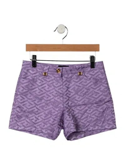 Pre-owned Versace Kids' Girls' Logo Jacquard Woven Shorts In Purple