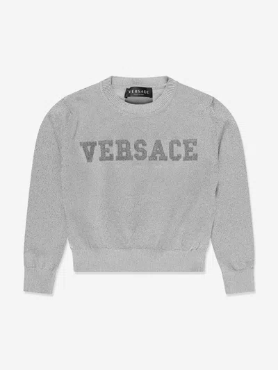 Versace Babies' Girls Logo Knitted Sweater In Silver
