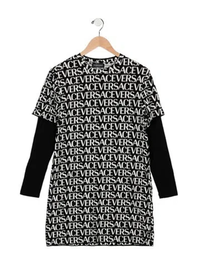 Pre-owned Versace Kids' Girls Longsleeve Midi Dress In Black