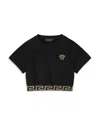 Versace Girls' Medusa Embroidered Cropped Tee - Little Kid In Black+gold
