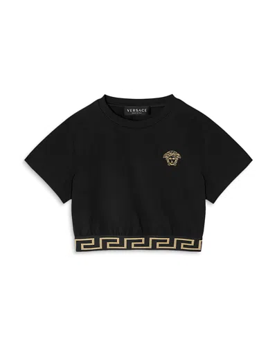 Versace Girls' Medusa Embroidered Cropped Tee - Little Kid In Black+gold