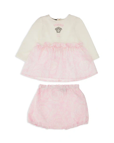 Versace Kids' Girls' Medusa Print Barocco Poplin Dress & Bloomers - Baby In Pink