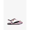 Versace Girl's Laminated Leather Slingback Ballerina Flats, Toddler In Pale Pink