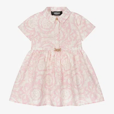 Versace Babies' Girls Pink Barocco Cotton Dress