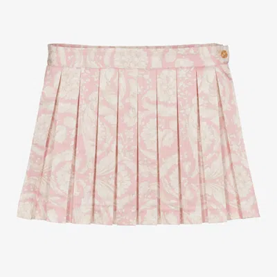 Versace Kids' Barocco-print Pleated Skirt In Pink