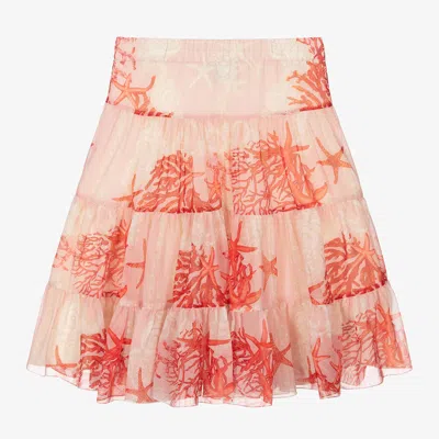 Versace Kids' Girls Pink Barocco Sea Print Silk Skirt