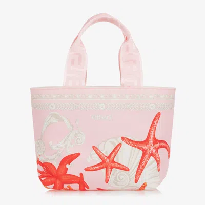 Versace Kids' Girls Pink Barocco Sea Tote Bag (28cm) In White