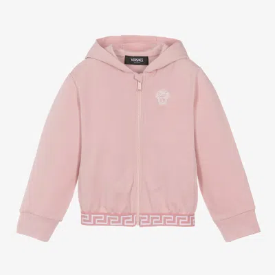 Versace Babies' Girls Pink Cotton Medusa Logo Zip-up Top