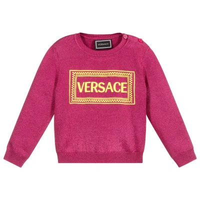 Versace Babies' Girls Pink Glitter Logo Sweater