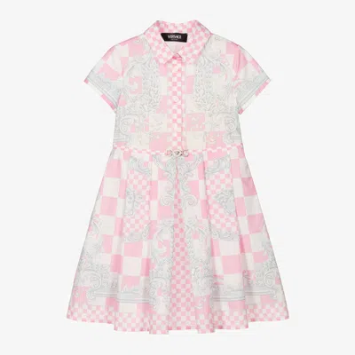 Versace Babies' Girls Pink Medusa Contrasto Cotton Dress