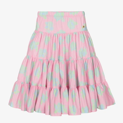 Versace Kids' Girls Pink Rose Tiered Cotton Skirt