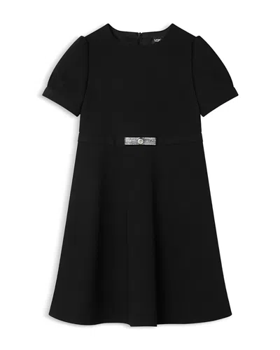 Versace Girls' Punto Milano Jersey & Mesh Embroidery Dress - Little Kid, Big Kid In Black