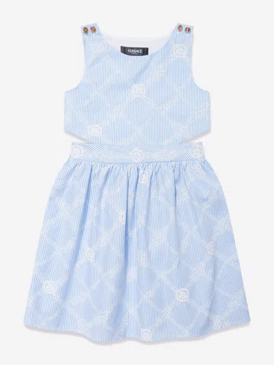Versace Babies' Girls Rope Logo Print Dress In Blue