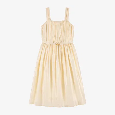 Versace Kids' Girls Shimmering Gold Silk Dress In Neutral