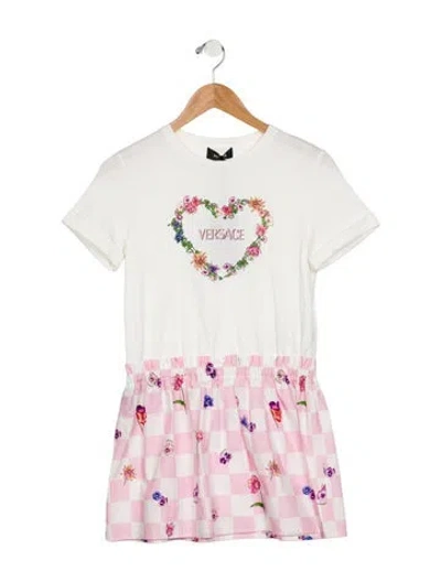 Pre-owned Versace Kids' Girls' Short Sleeve Dress W/tags In Neutrals/pink