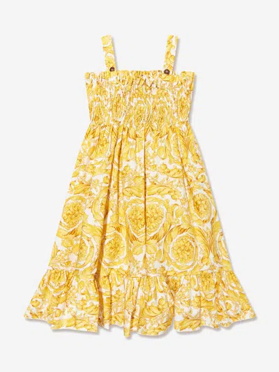 Versace Kids' Barocco-print Flared Dress In White